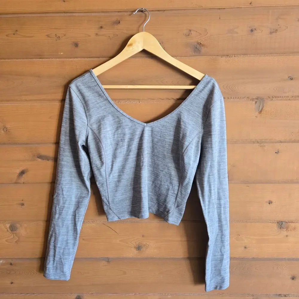 Lululemon Top Align Cropped Heathered Rover Long Sleeve Shirt Nulu 12 Athleisure - Picture 2 of 4